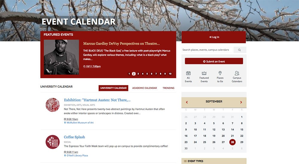 Screenshot of BC events calendar