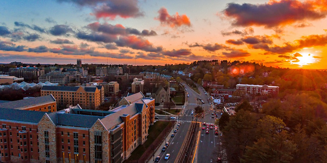 Panoramic view of campus at sunset