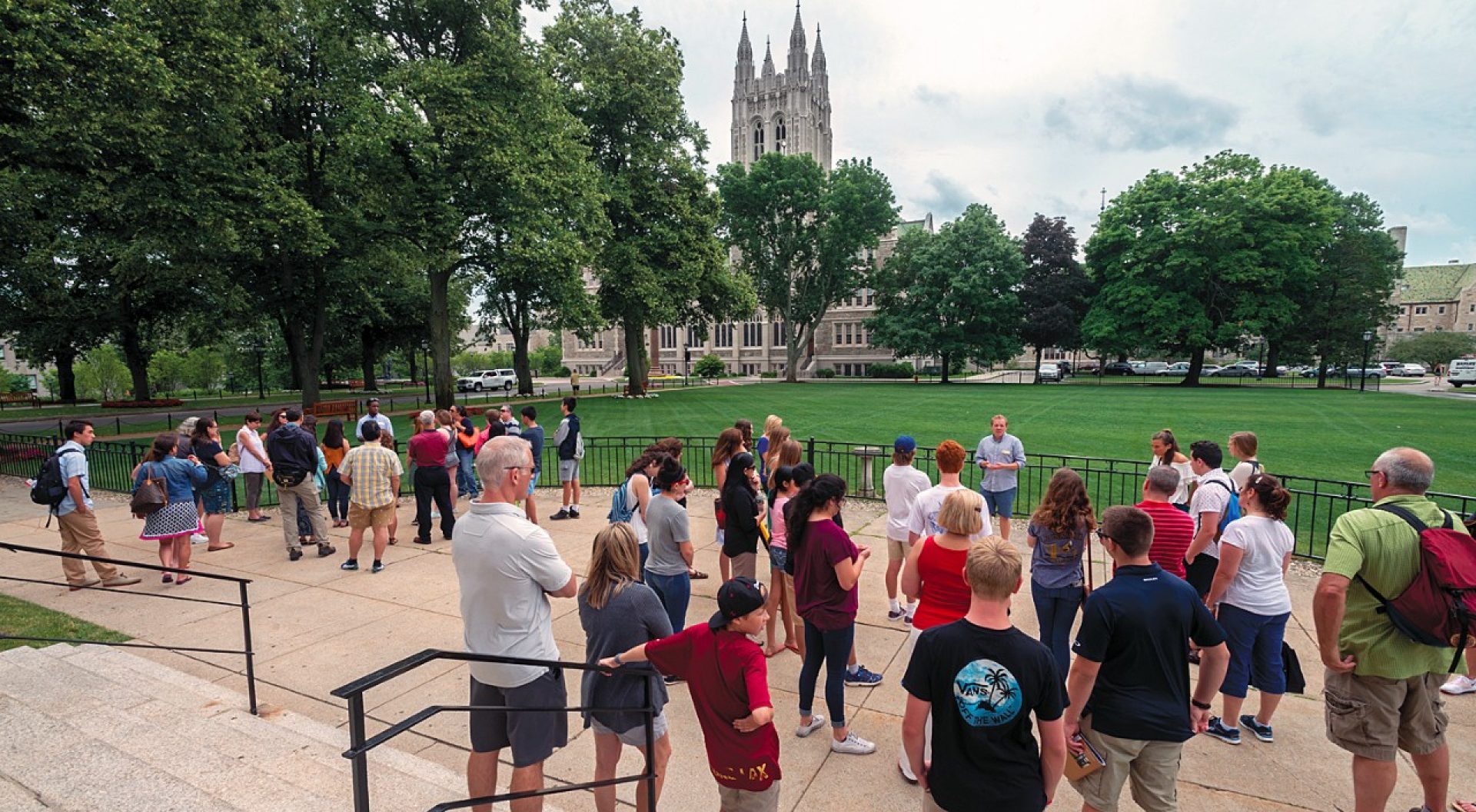 Student leading campus tour