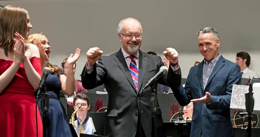 BC Bands director Sebastian Bonaiuto and Marching Band director David Healey