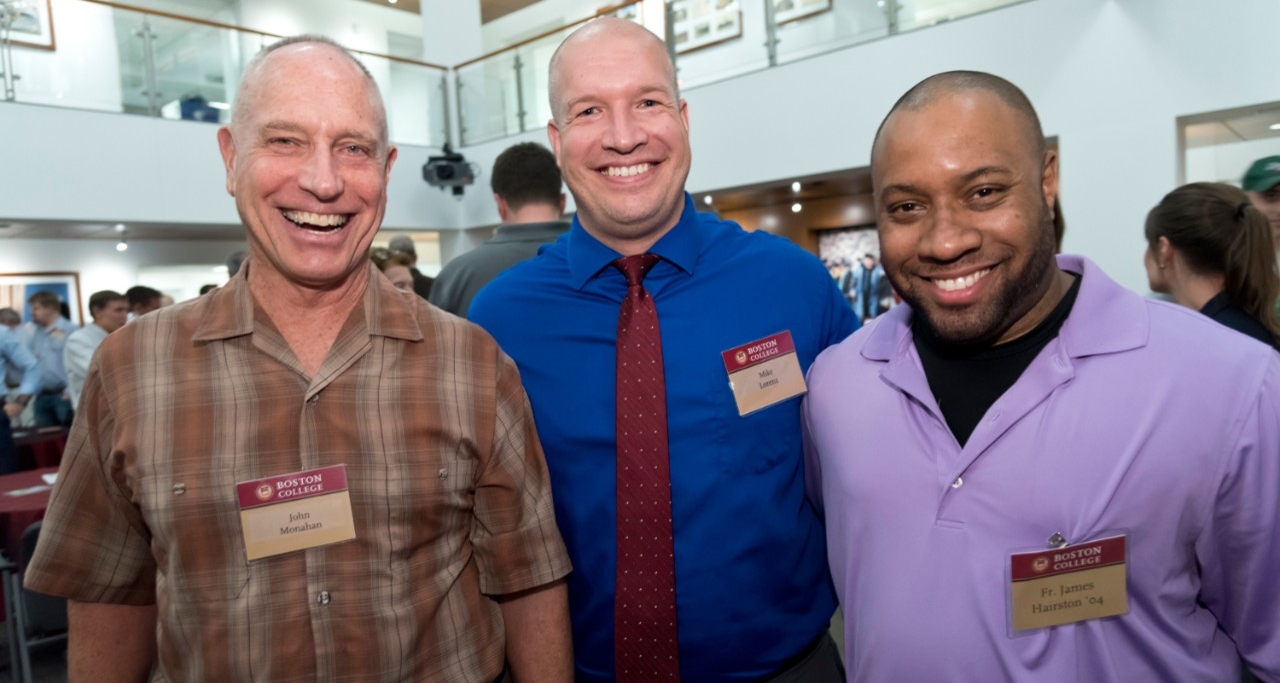 John Monahan of University Mission and Ministry, Mike Lorenz of the Office of Residential Life, and Campus Minister Fr. James Hairston '04