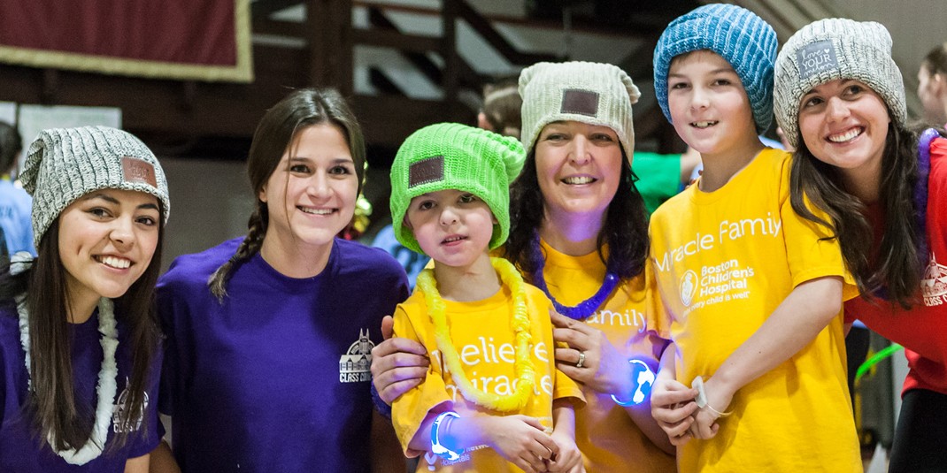 Students, along with some special guests, danced and engaged in other activities for 12 hours in the Flynn Recreation Complex at the Boston College Dance Marathon. Fundraising from the event went to support Boston Children’s Hospital. (Photo by Julia Hopkins)