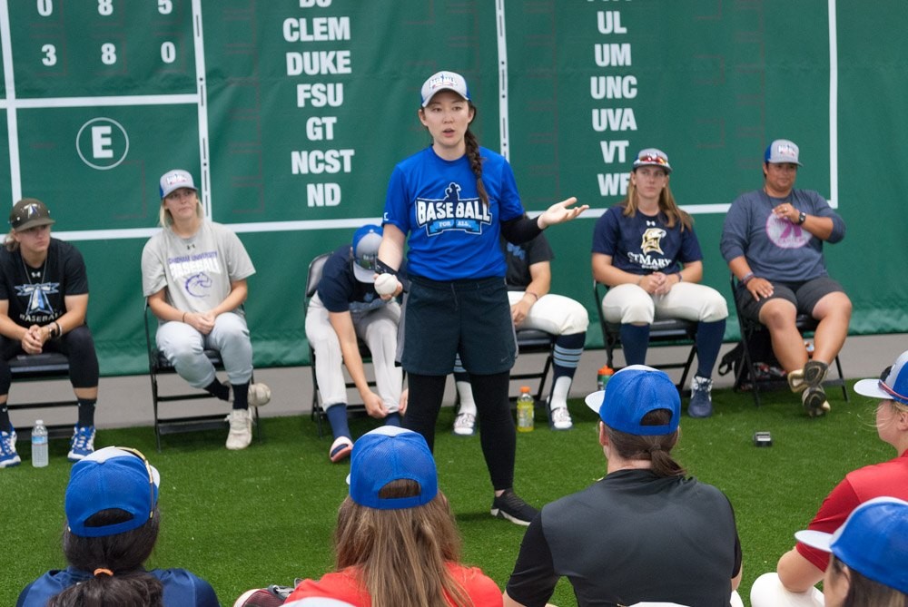 Lena Park speaking to players