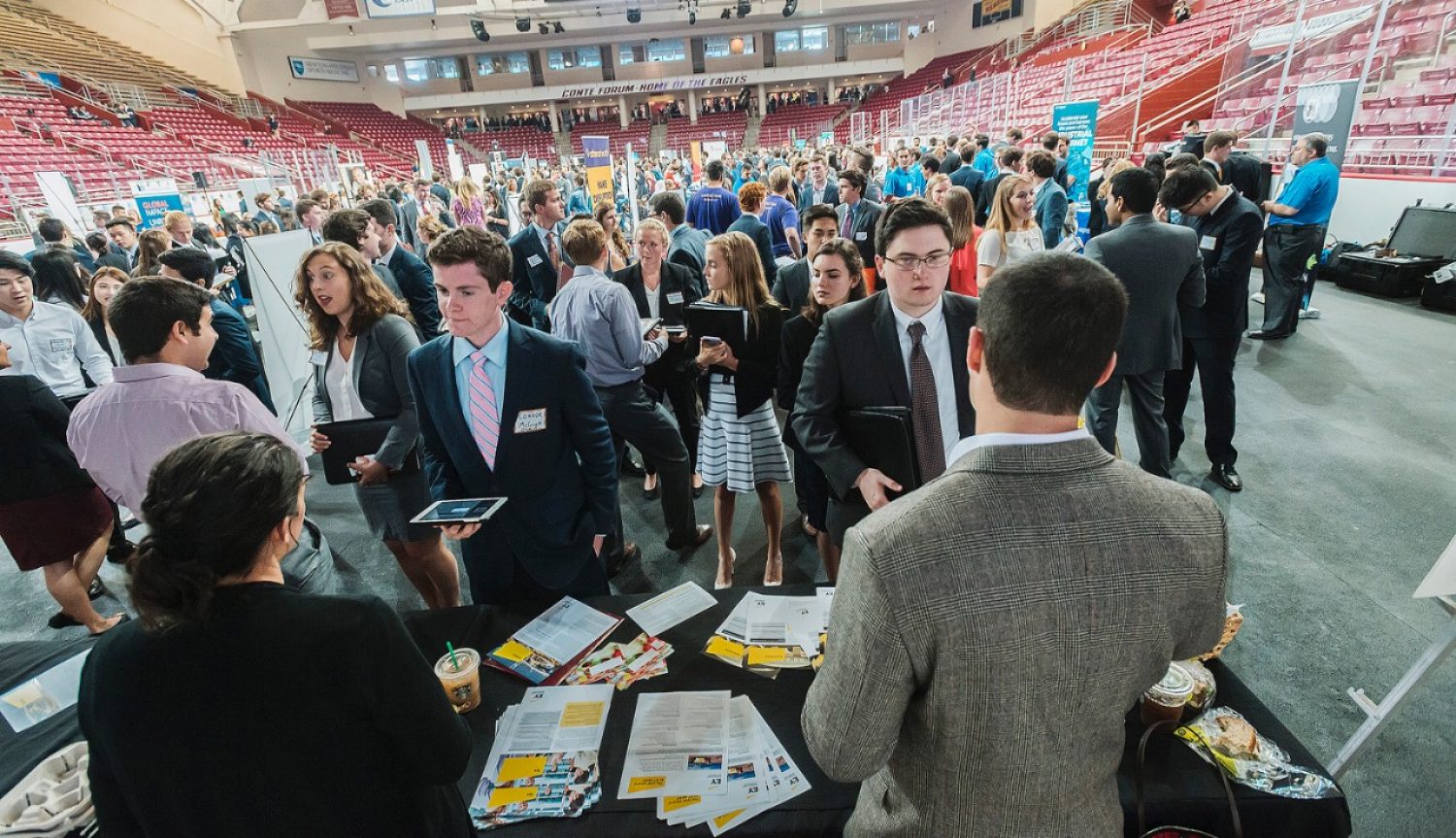 AA record-breaking number of students attended the Boston College 2016 Fall Career and Intership Fair in Conte Forum.