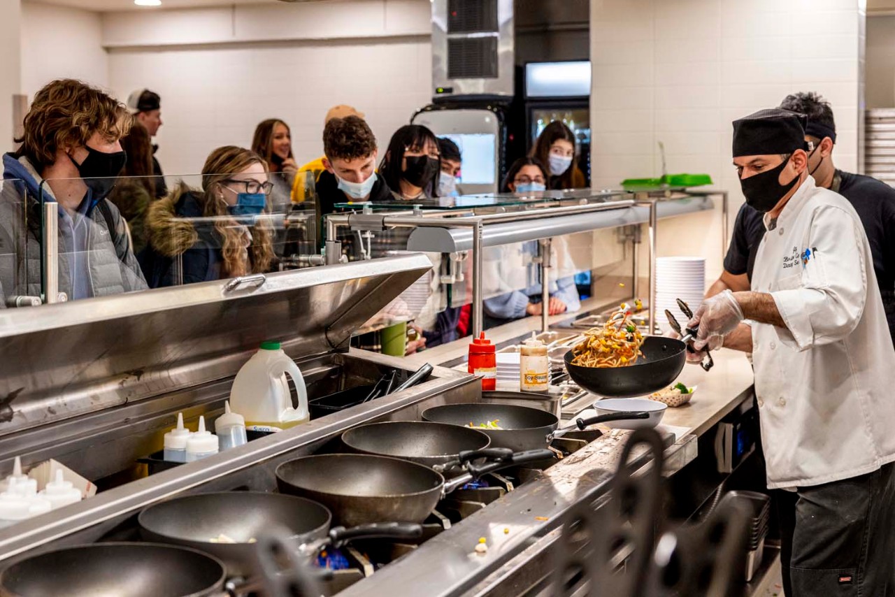 students in line for lunch