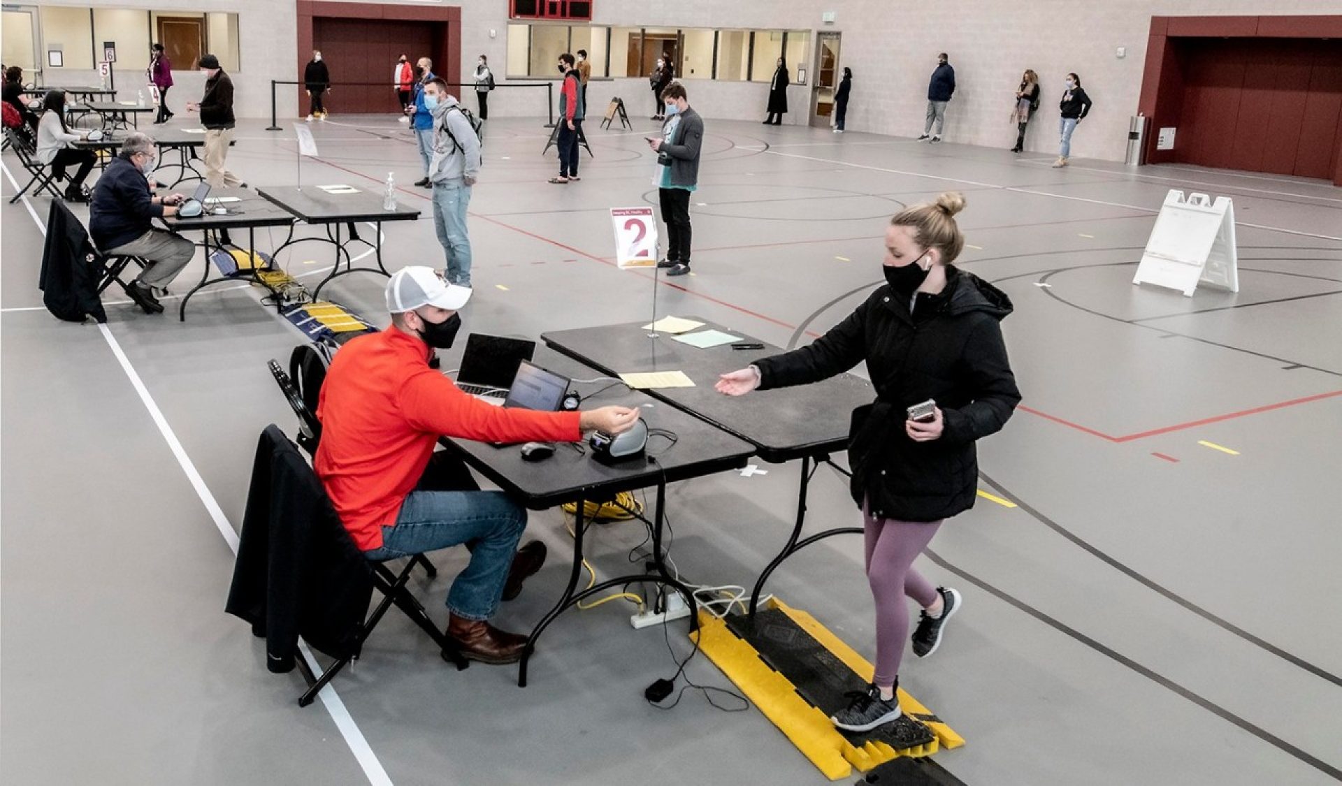 COVID testing inside a gymnasium