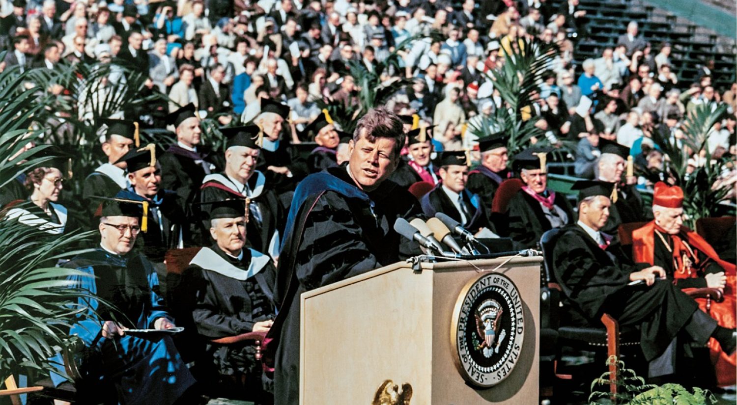 John F. Kennedy delivering Boston College centennial celebration address
