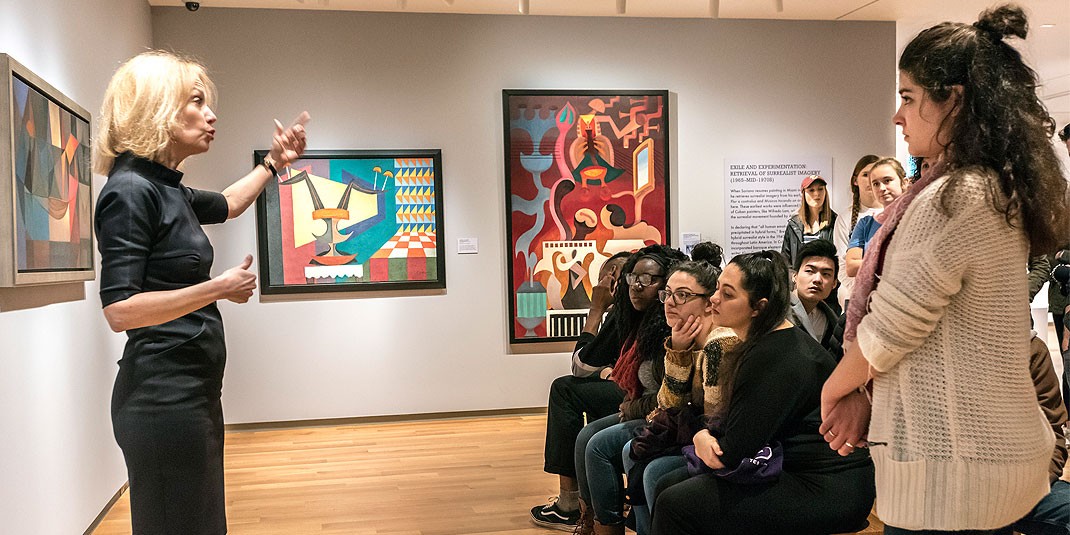 Elizabeth Goizueta giving a presentation in Spanish at the McMullen Museum.  (Photo by Frank Curran)