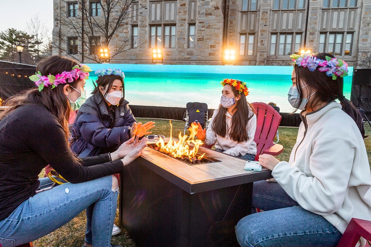 Students enjoying a fire pit