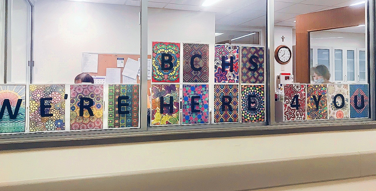 BCHS-1500-2 University Health Services office sign "We're Here 4 You"