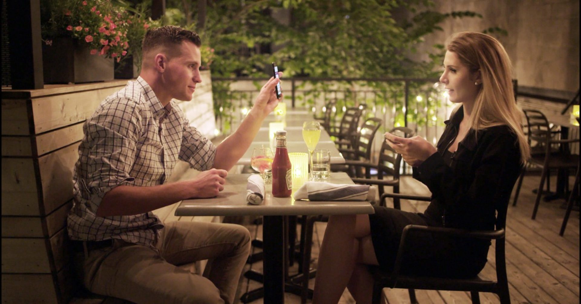 Documentary still of couple speaking