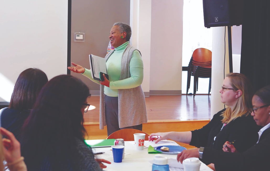 Vivien Morris speaking at a meeting