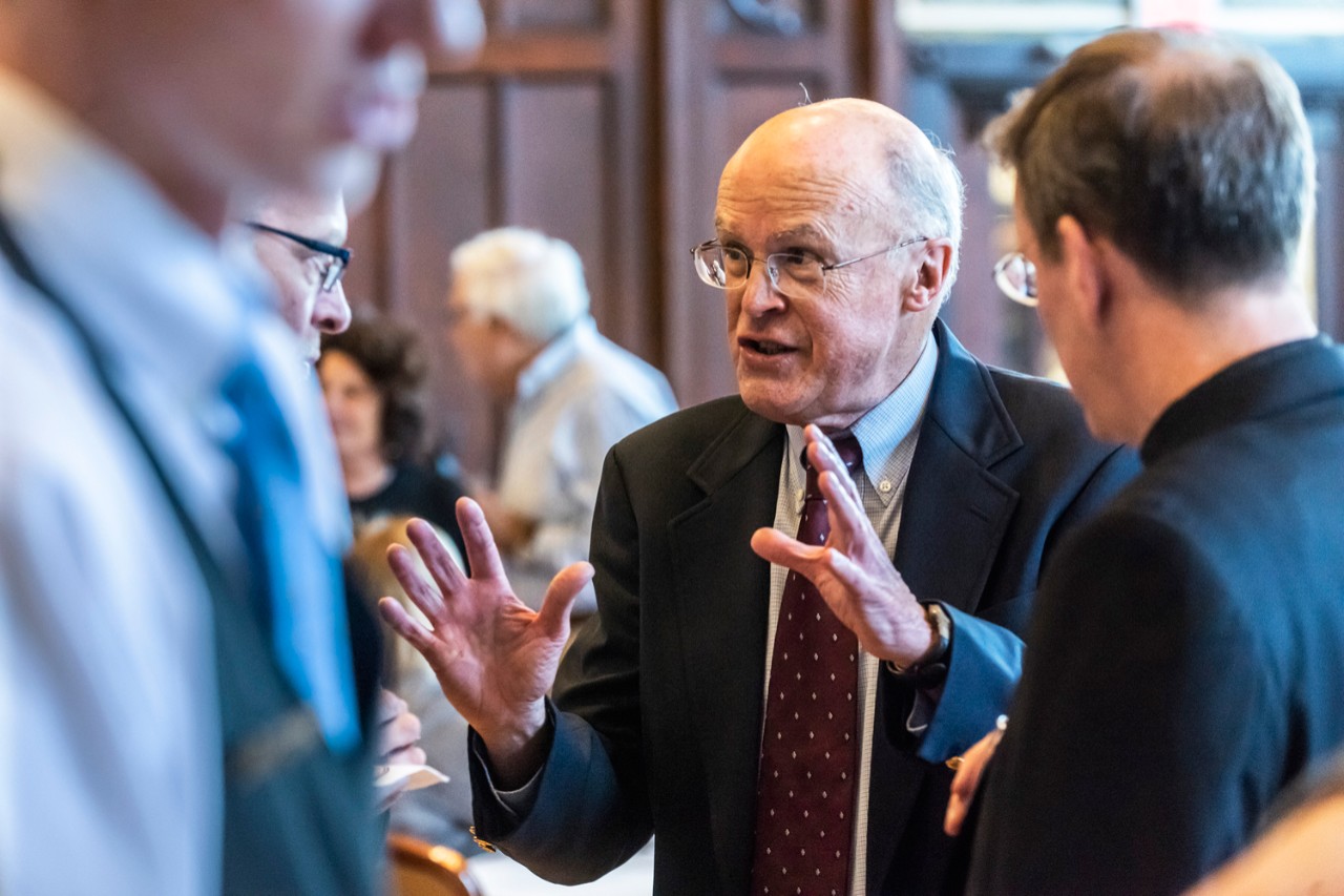 Tresch in conversation at the celebratory event