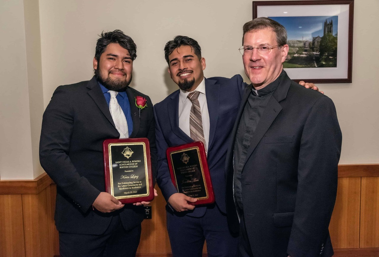 Kevin Lopez, Jonathan Mora, and Dean Greg Kalscheur, S.J.