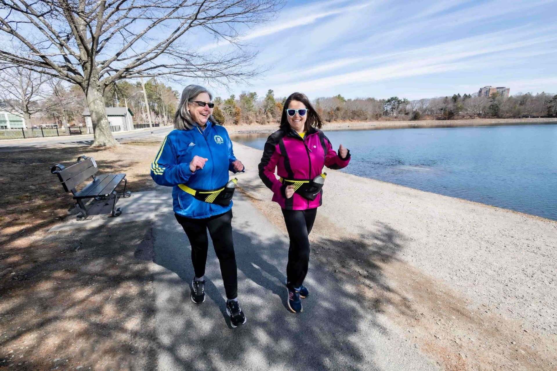 Mary and Ruth McManus walking by the reservoir