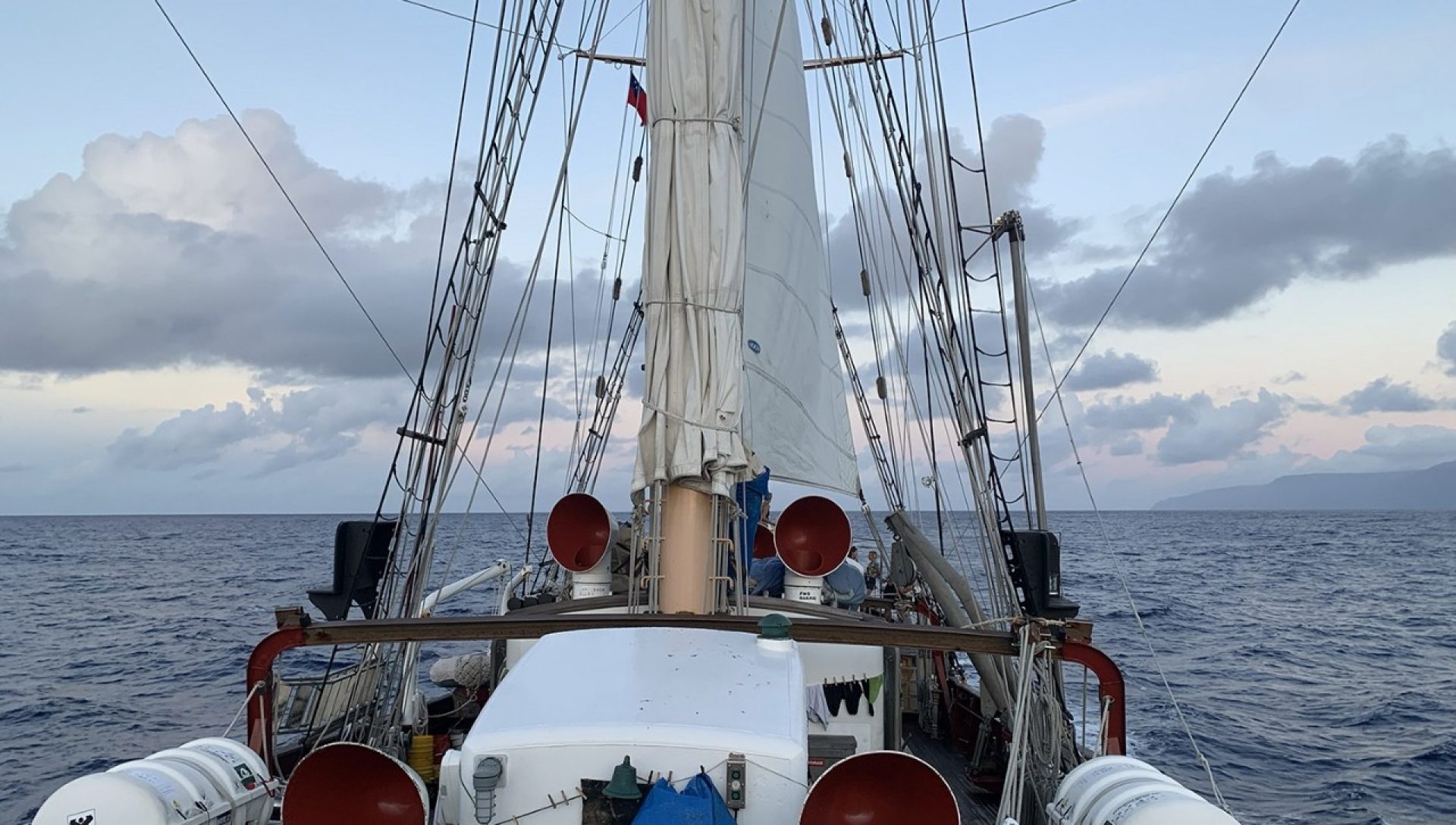 The deck of a large sailboat