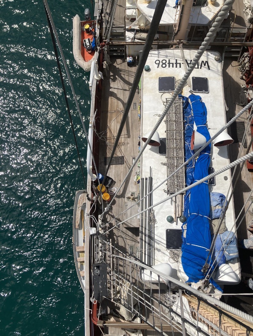 A view from above of a tall ship