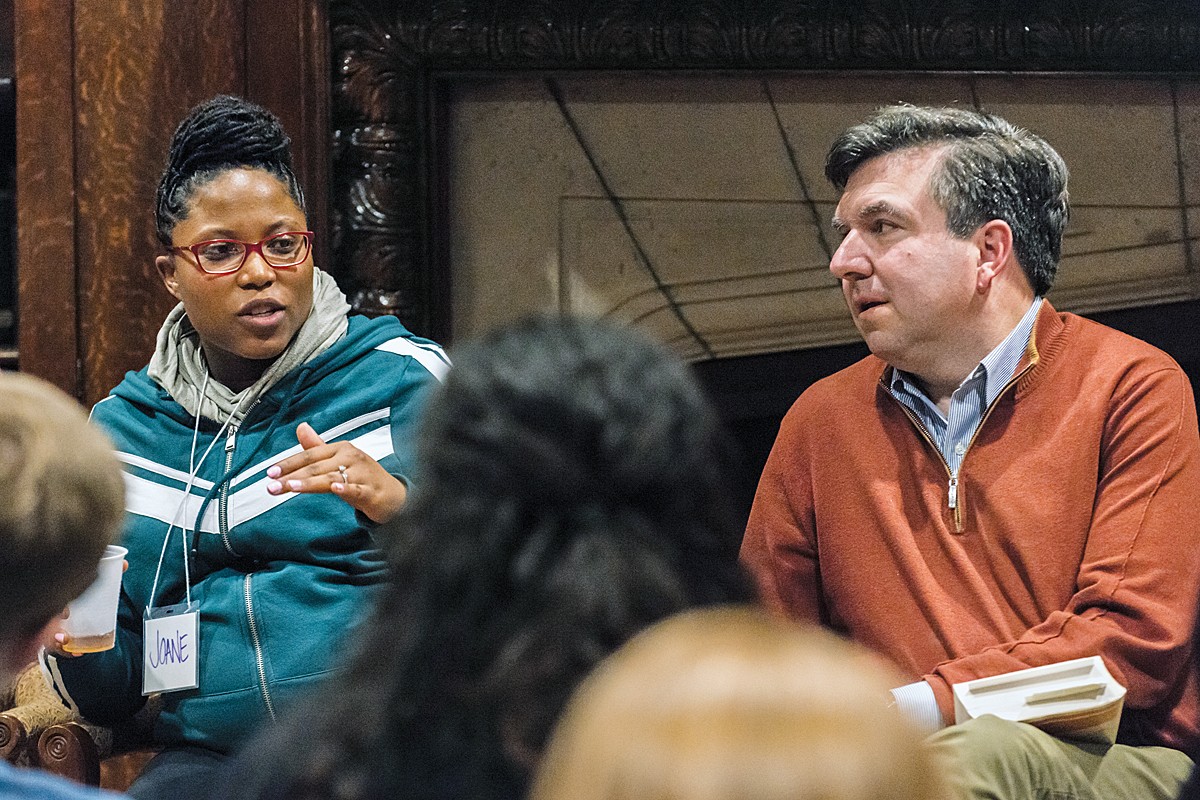 Joane Etienne and David Quigley, during the "200 words" panel discussion
