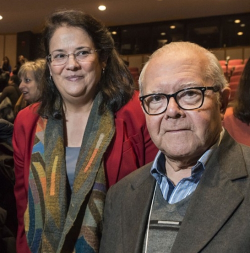 Juan Carlos Scannone, S.J., a founding philosopher of the “theology of the people” and the pope’s seminary instructor, here with School of Theology and Ministry Associate Professor Nancy Pineda-Madrid.
