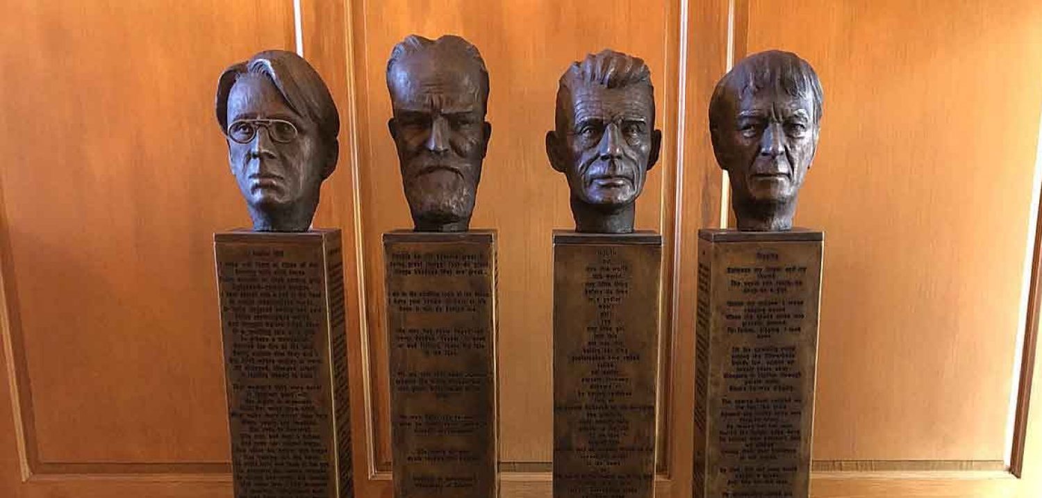 Cast bronze sculpture of the four Irish Nobel Prize winners for literature