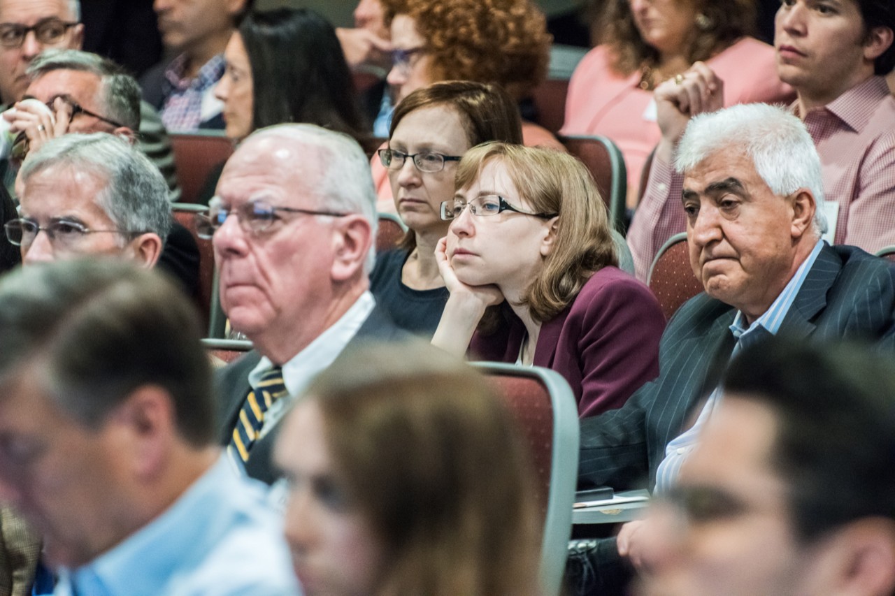 A capacity crowd of both academics and industry experts gathered in Fulton Hall for this year's finance conference. A capacity crowd of both academics and industry experts gathered in Fulton Hall for this year's finance conference.