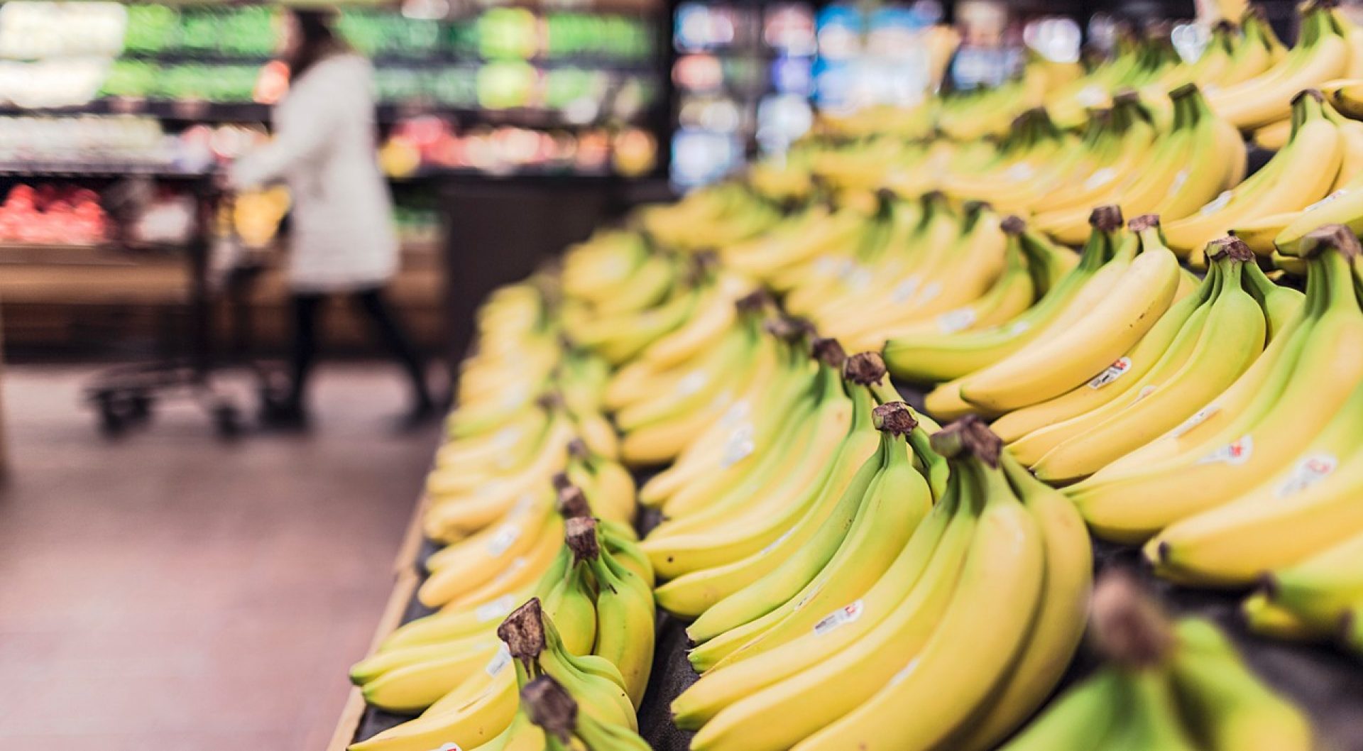 Supermarket display of bananas