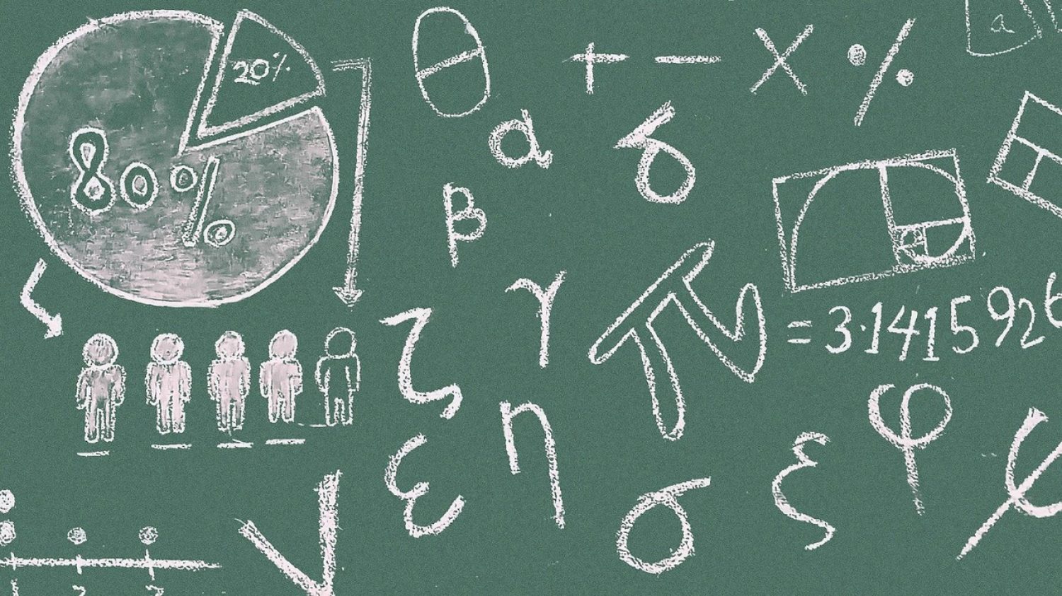 A chalkboard showing math problems