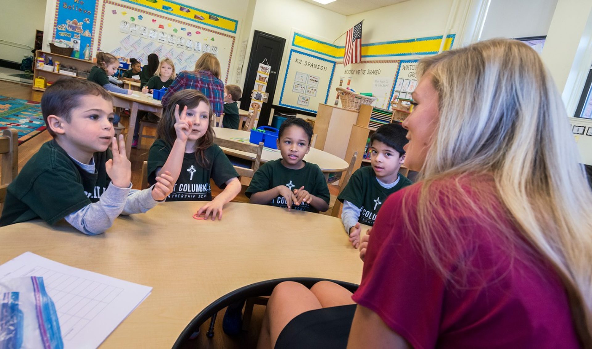 Lynch School student with St. Columbkille class