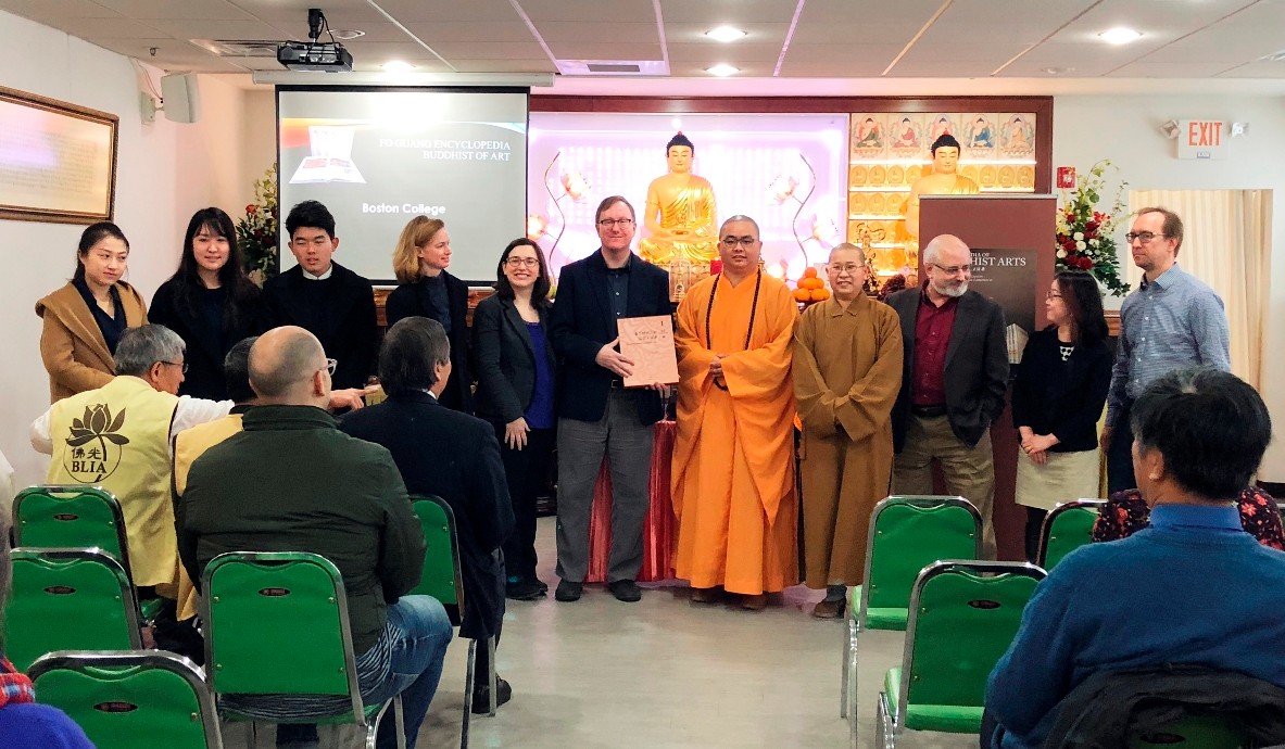 Representatives from the Fo Guang Shan Temple donated the encyclopedia to representatives from Boston College at an event earlier this year. 