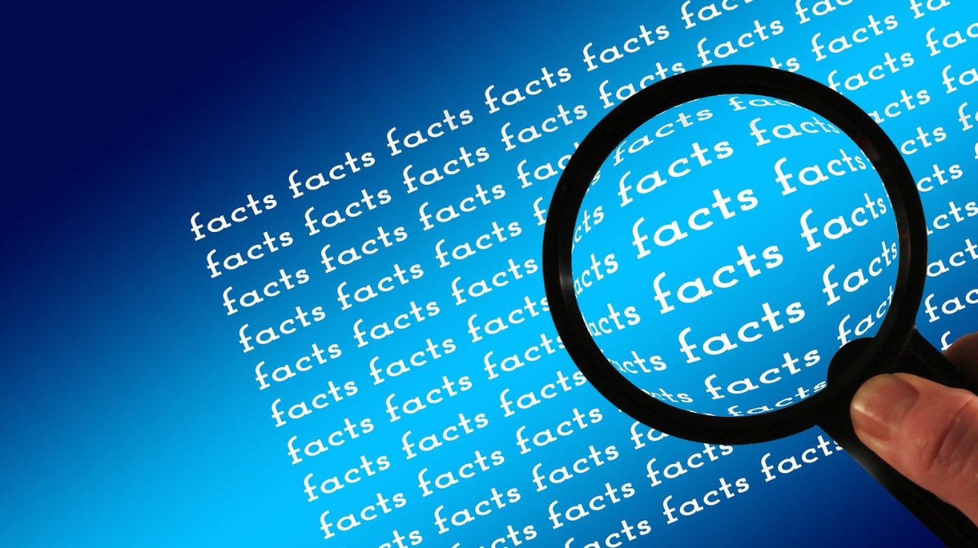 the word 'facts' repeated, viewed through a magnifying glass