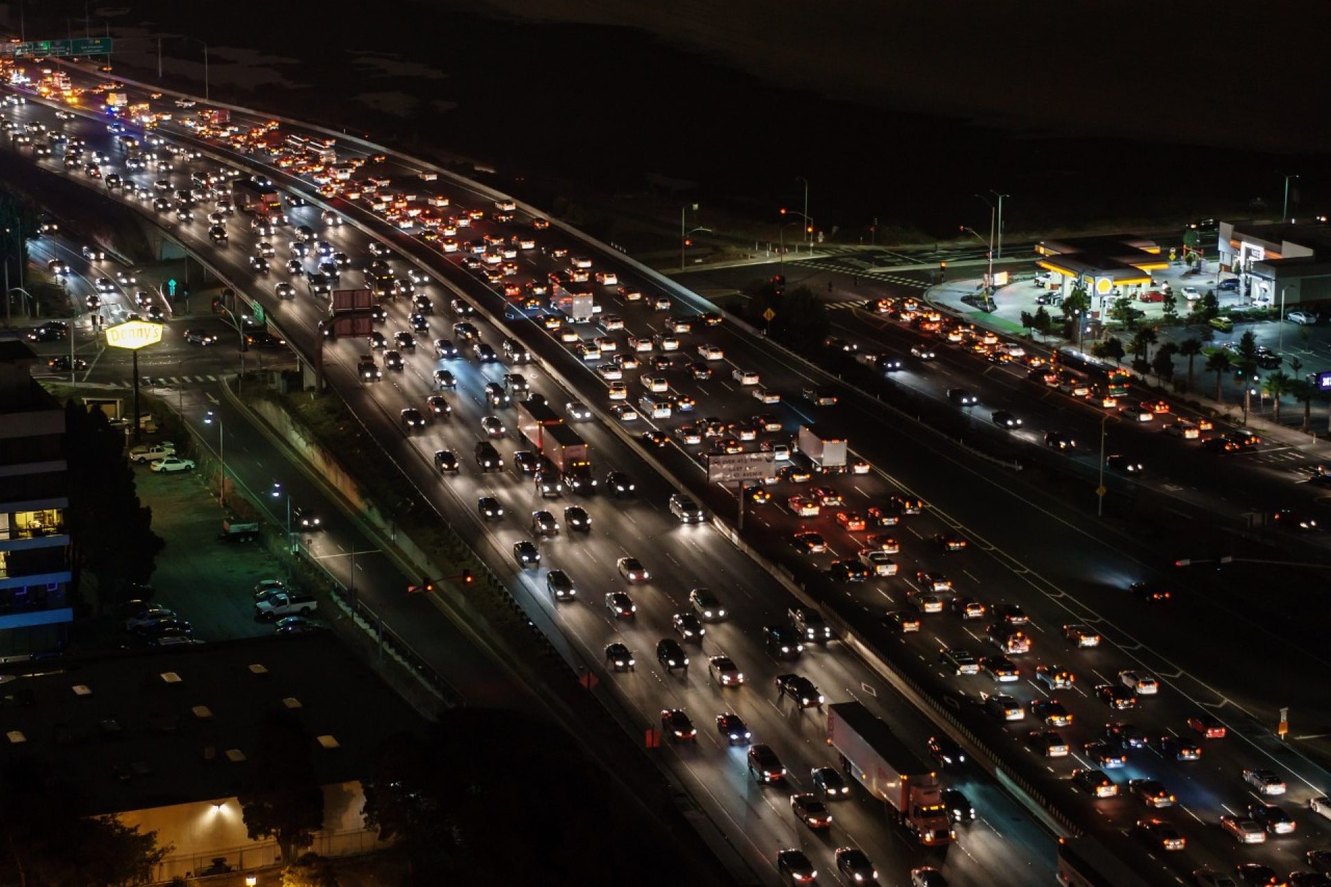 traffic on a city road at night