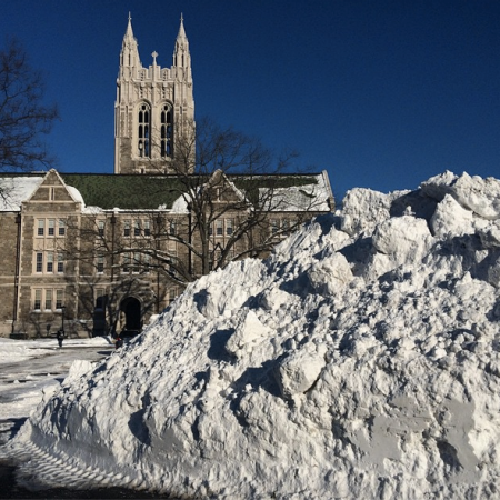 Mountain of snow near Gasson Hall