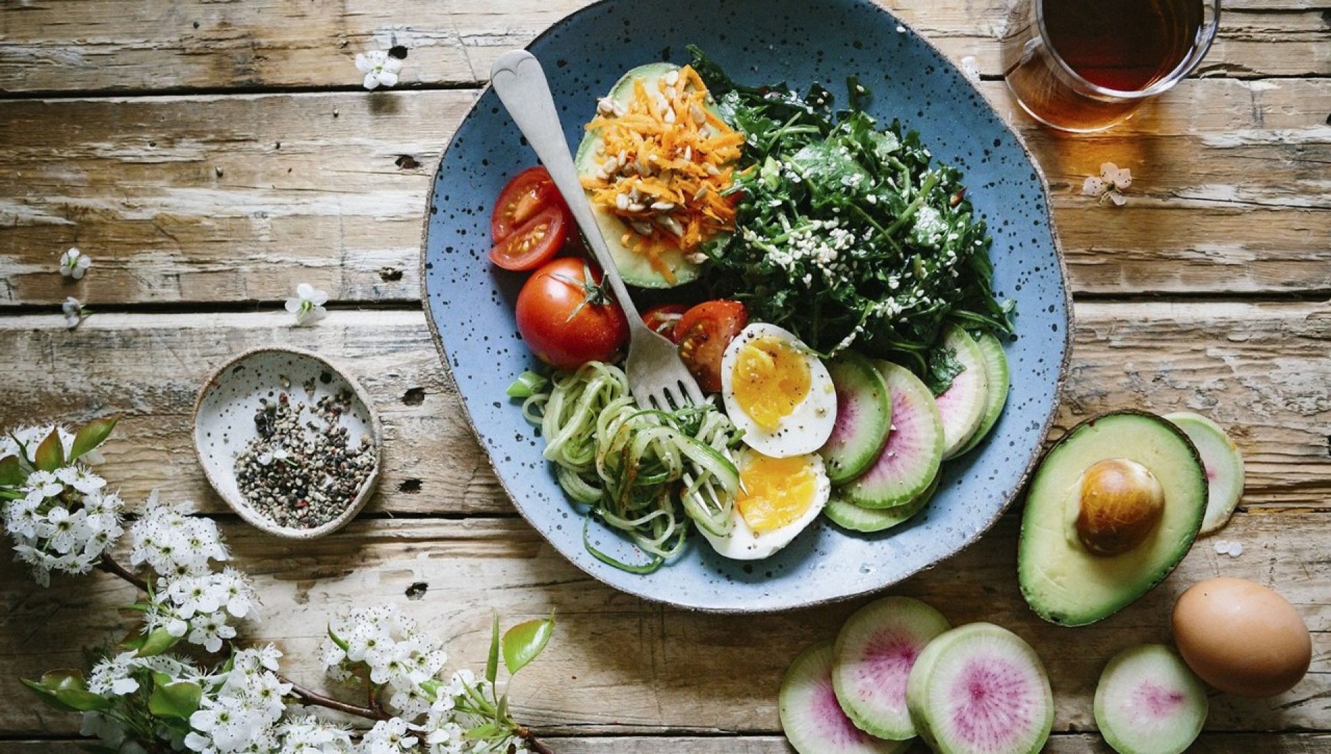 A salad including avocados and eggs