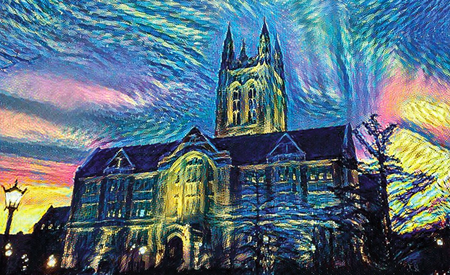 Gasson Hall, in the style of Vincent van Gogh
