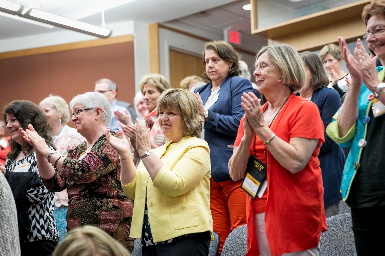 Kelleher Award honoree Karen Daley draws a standing ovation from the audience