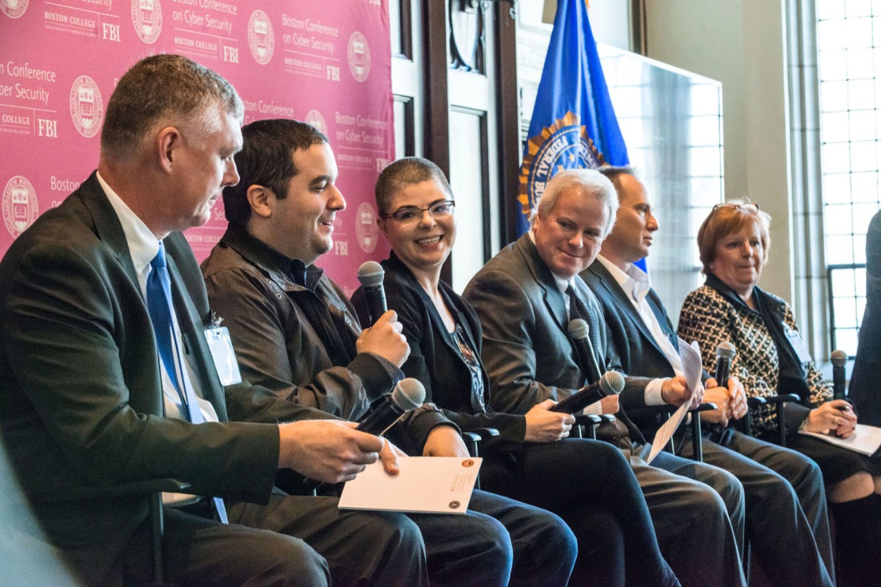 Panelists discuss cyber attack simulations at the Boston Conference on Cyber Security at Boston College 