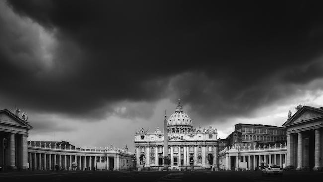 Blue Hour. St. Peter Basilica in the Vatican of Rome Italy
