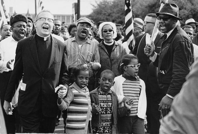 B&W image of protesters