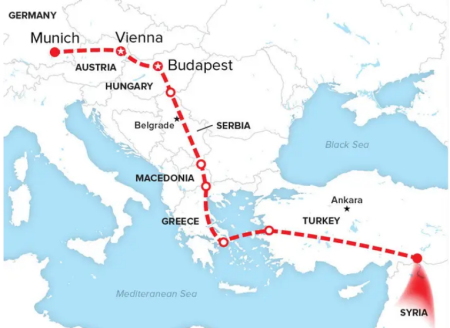 Common EU migration route from Syria