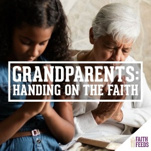 Grandmother and granddaughter praying together