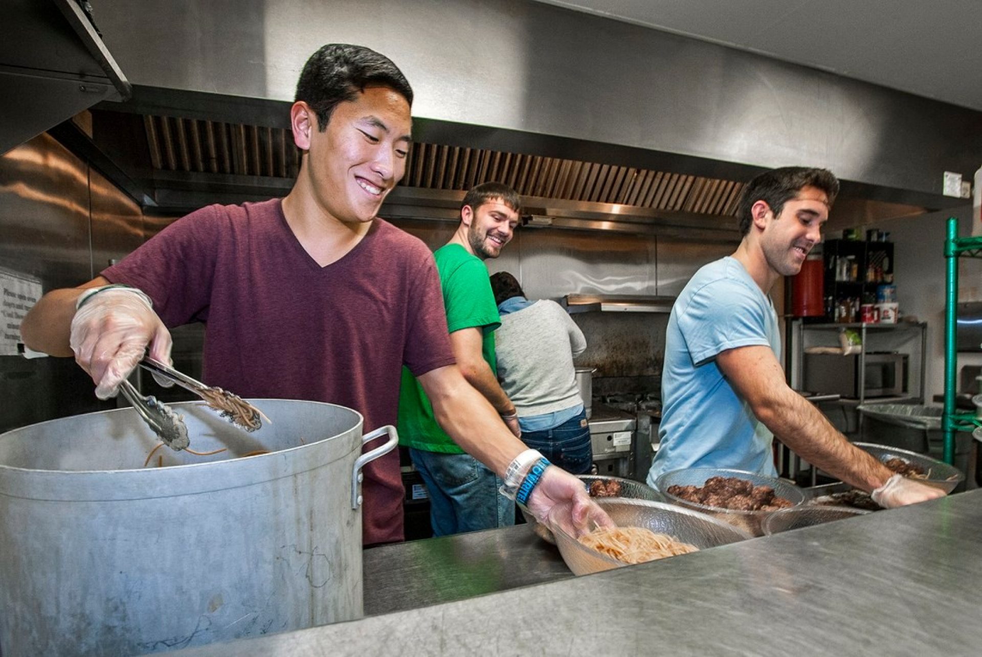 students serving food