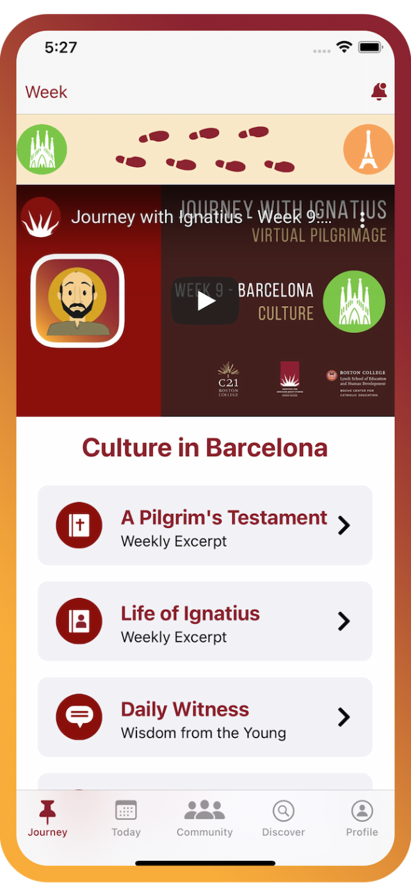Journey with Ignatius virtual pilgrimage app screenshot of the journey page