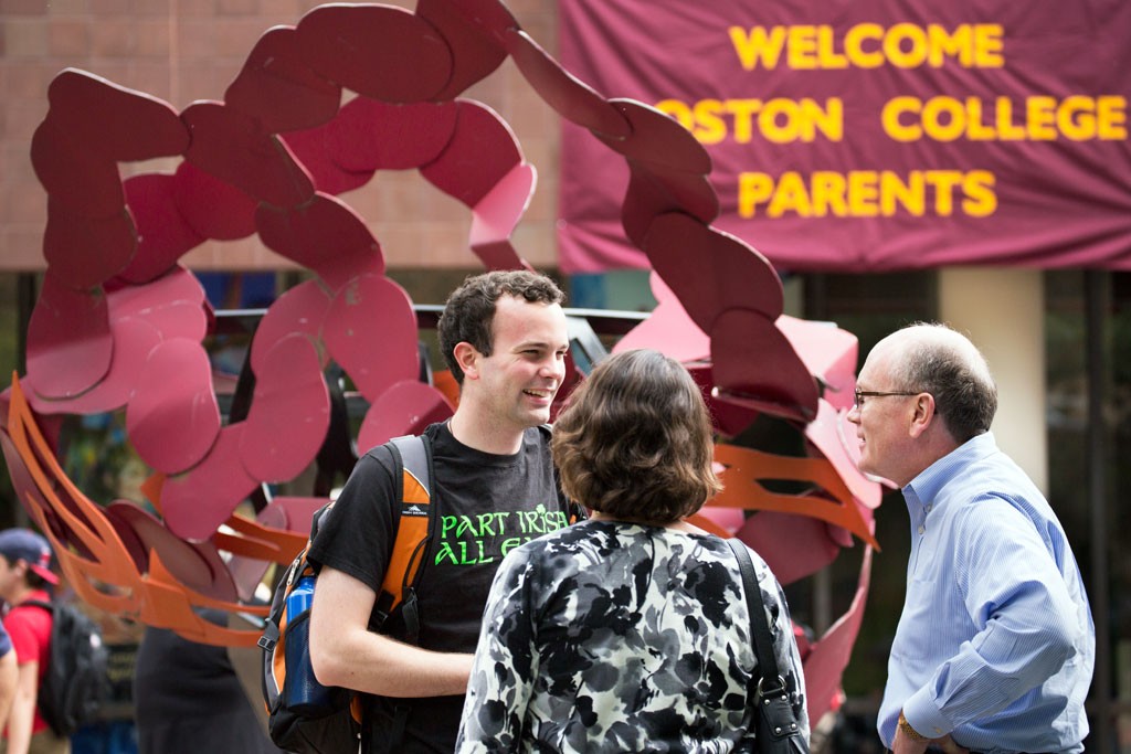 Parents with their student outside Robsham Plaza