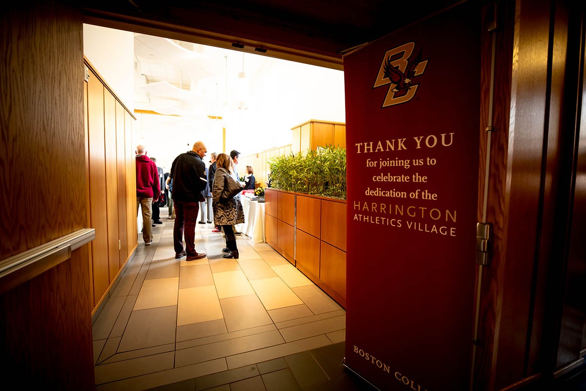 attendees wait to check in at the Harrington Athletics Village Dedication.