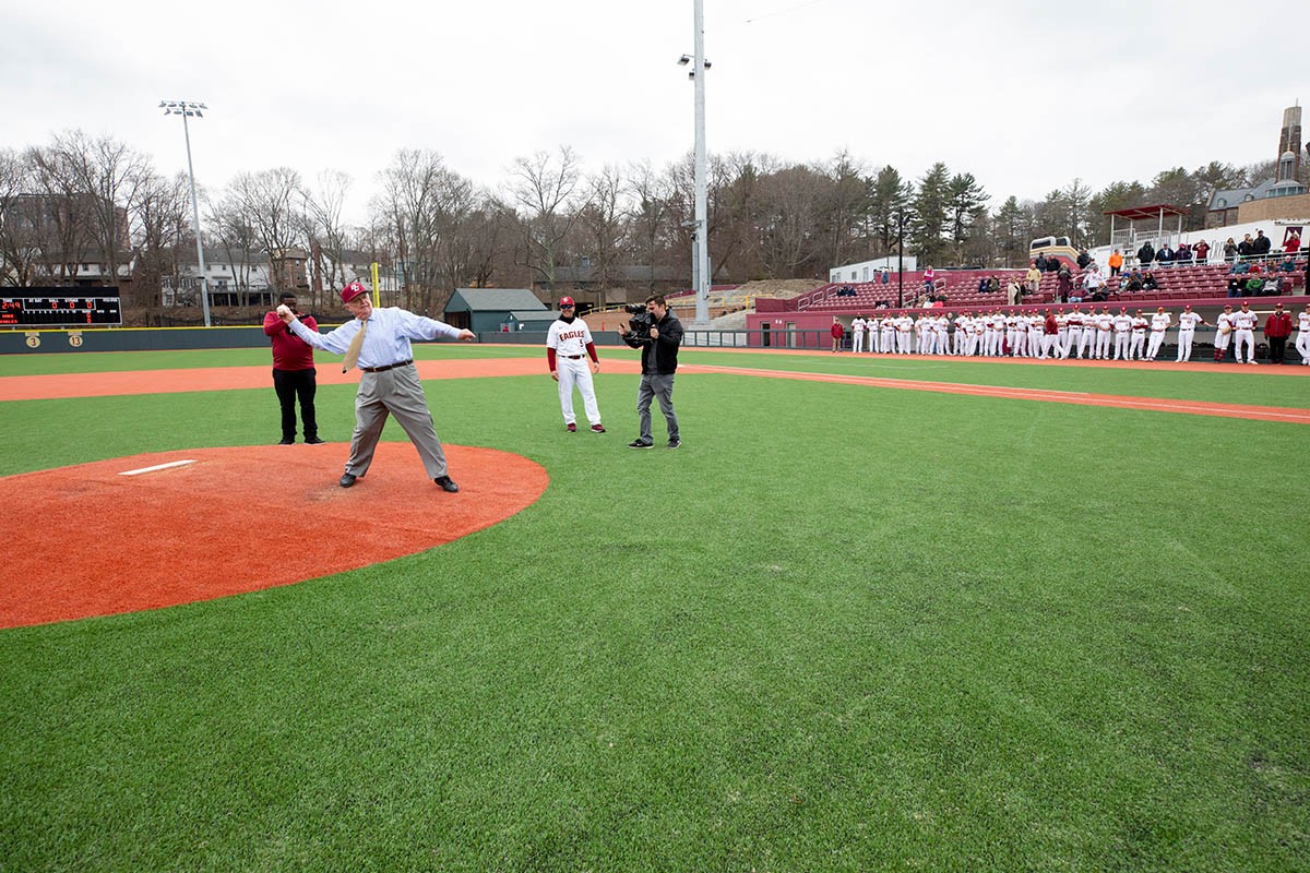 John Harrington throws a baseball.