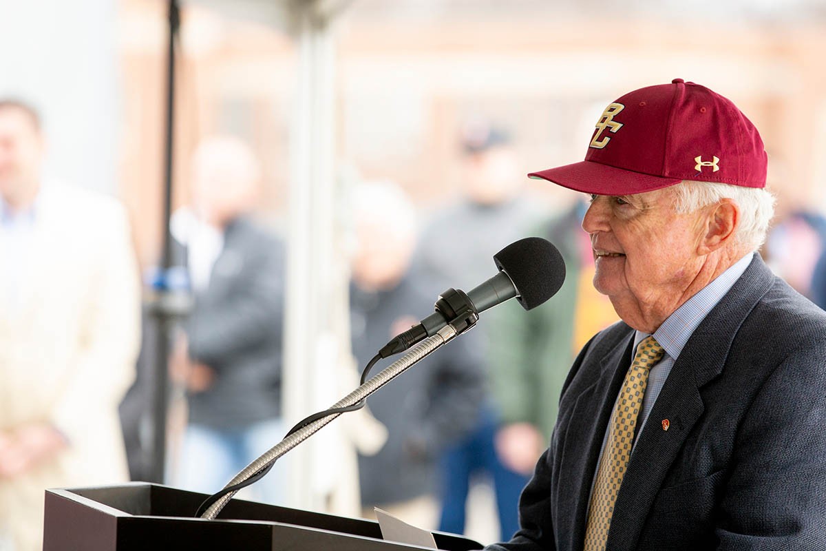 John Harrington speaking into a microphone.