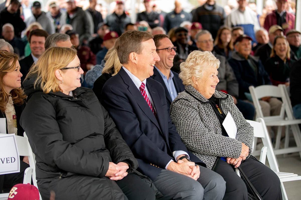 crowd reacts positively during a speech