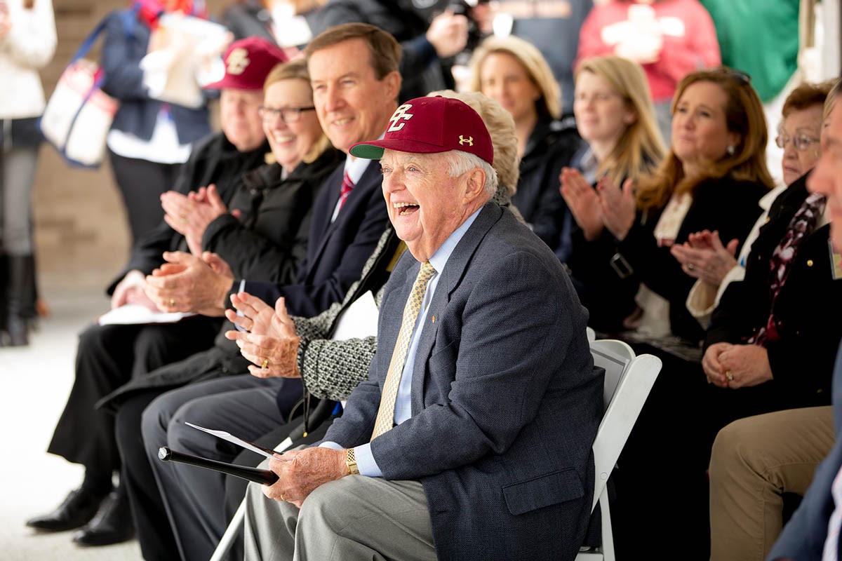 crowd reacts positively during a speech