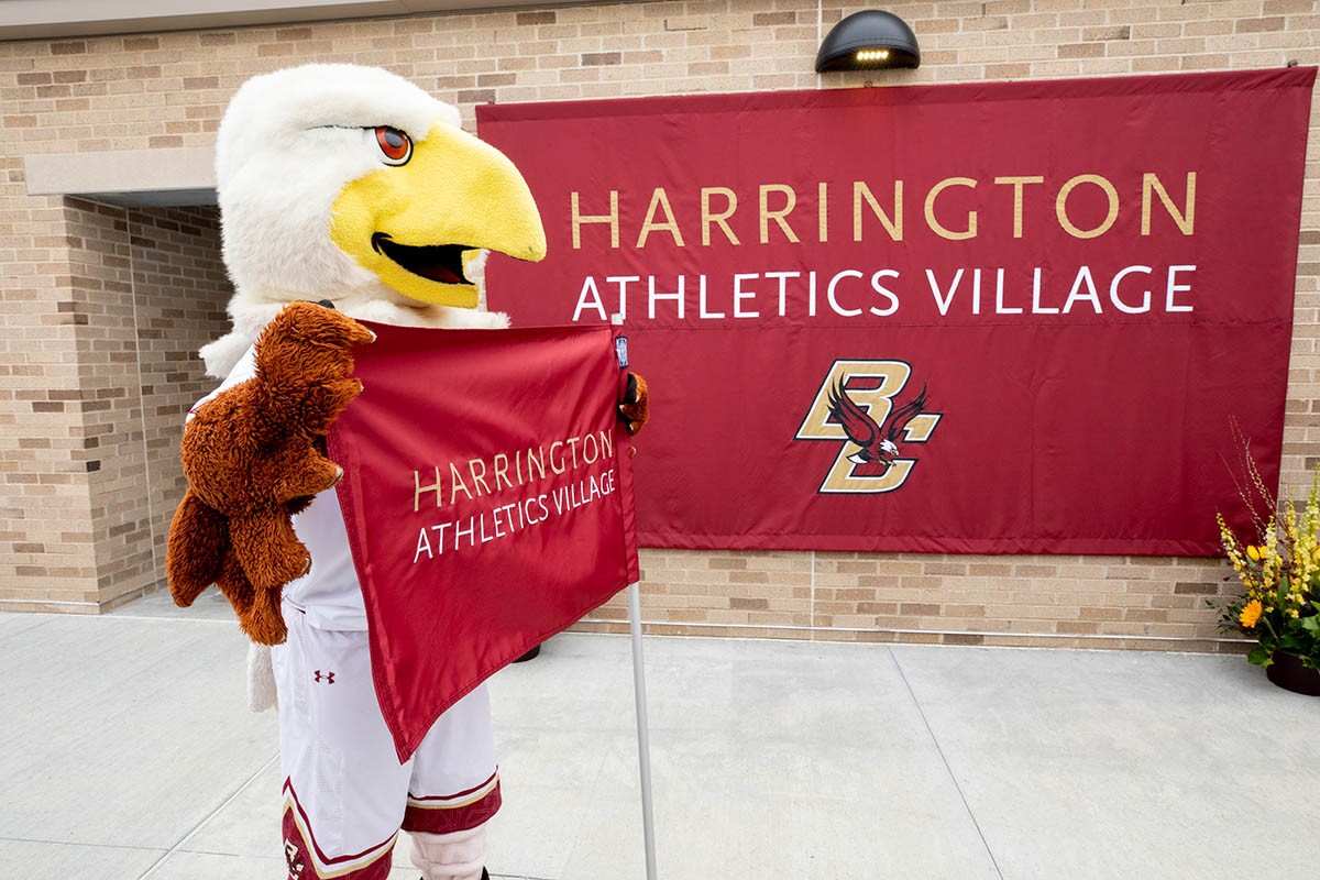 Eagles mascot poses outside