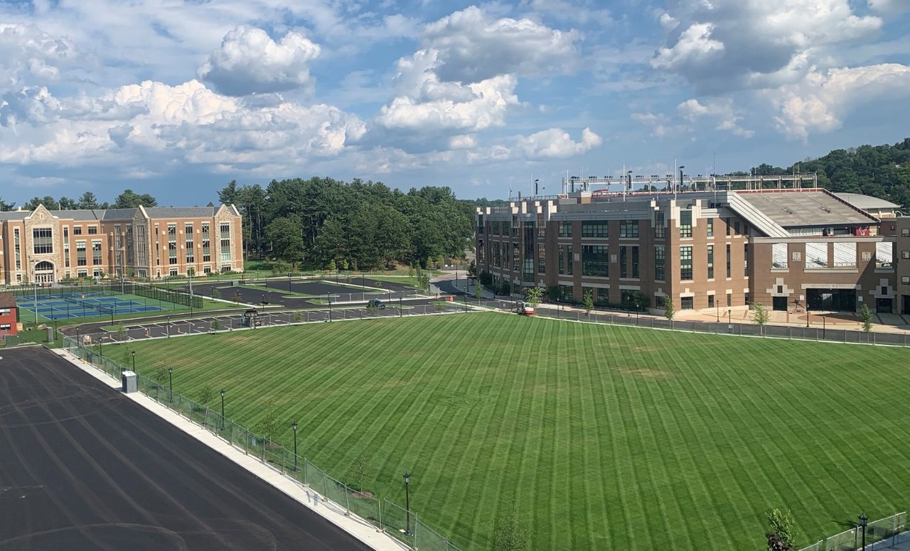 Photo of Lower Campus lawn on site of former Flynn Recreation Complex